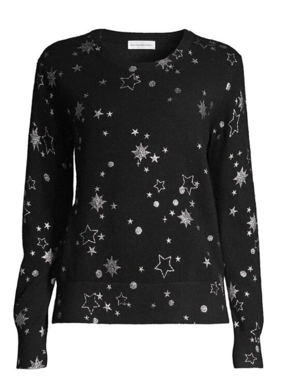 WHITE + WARREN Celestial Print Cashmere Sweater Size Large Black Silver $355